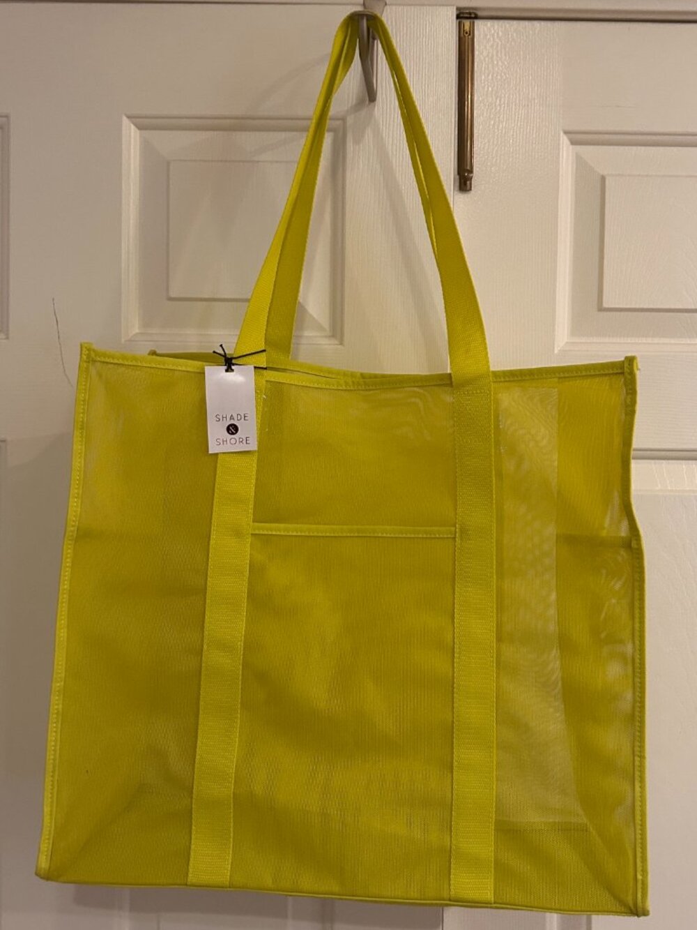 Shade & Shore Citron Yellowish Green Large Mesh Tote 16 x 18 x 6.75 inches NWT